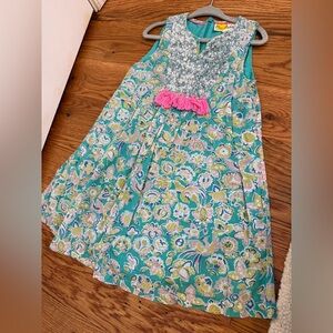 Mini Boden Easter Sparkle Floral Girls Sleeveless Dress Size 4-5 Years STAINS